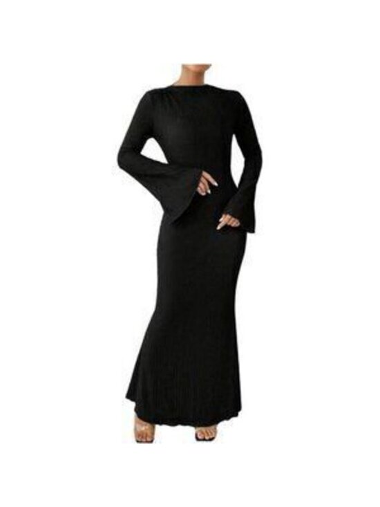 Dresses & Skirts - Women's Bell Long Sleeve Maxi Dress Crew Neck Bodycon Fishtail Long Dress